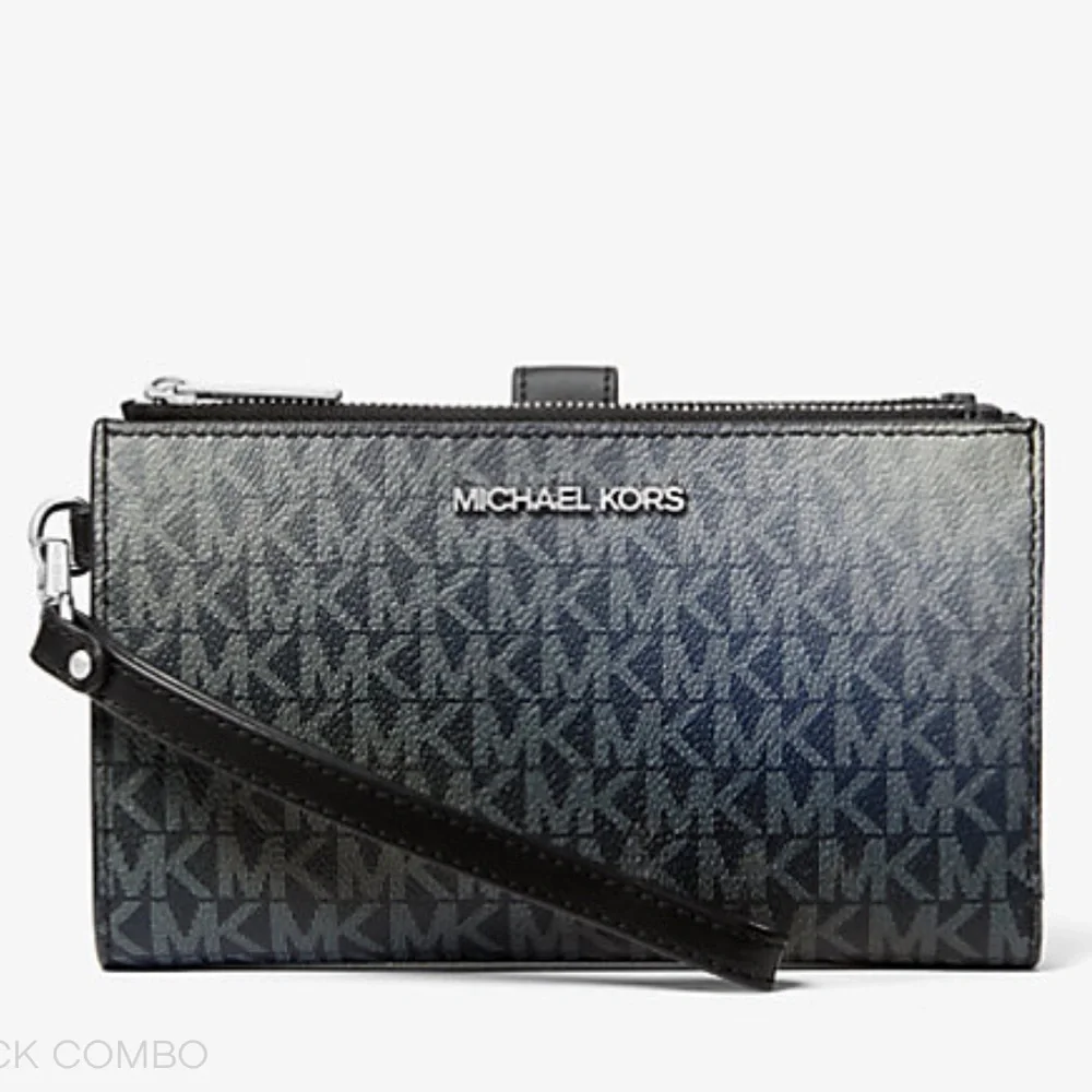 MICHAEL KORS Jet Set Lg Ombré Signature Logo Double Zip Wristlet Phone Hd Wallet